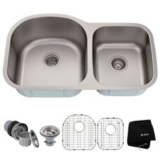 Подвійна кухонна мийка KRAUS Premier™ KBU27 нержавіюча сталь  (95188)